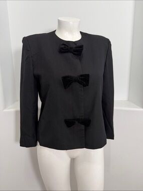 SUITSME Women's  Vintage 80s -90s Black Bow Accent Blazer Jacket Size  16